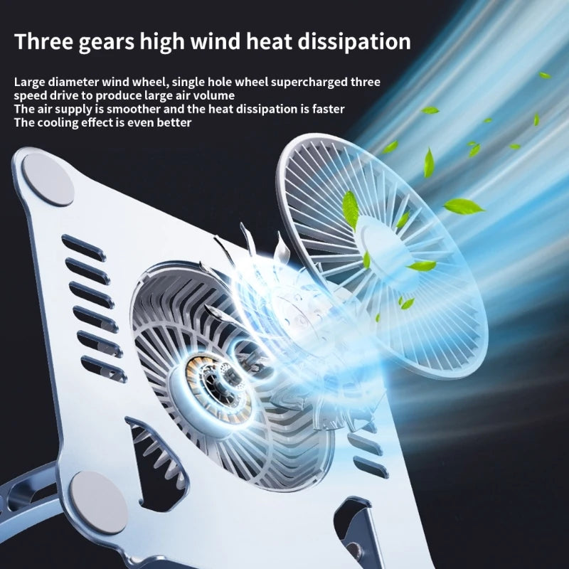 Support d'ordinateur Portable avec ventilateurs de refroidissement, support ergonomique rotatif pliable en aluminium réglable pour tablette et ordinateur Portable