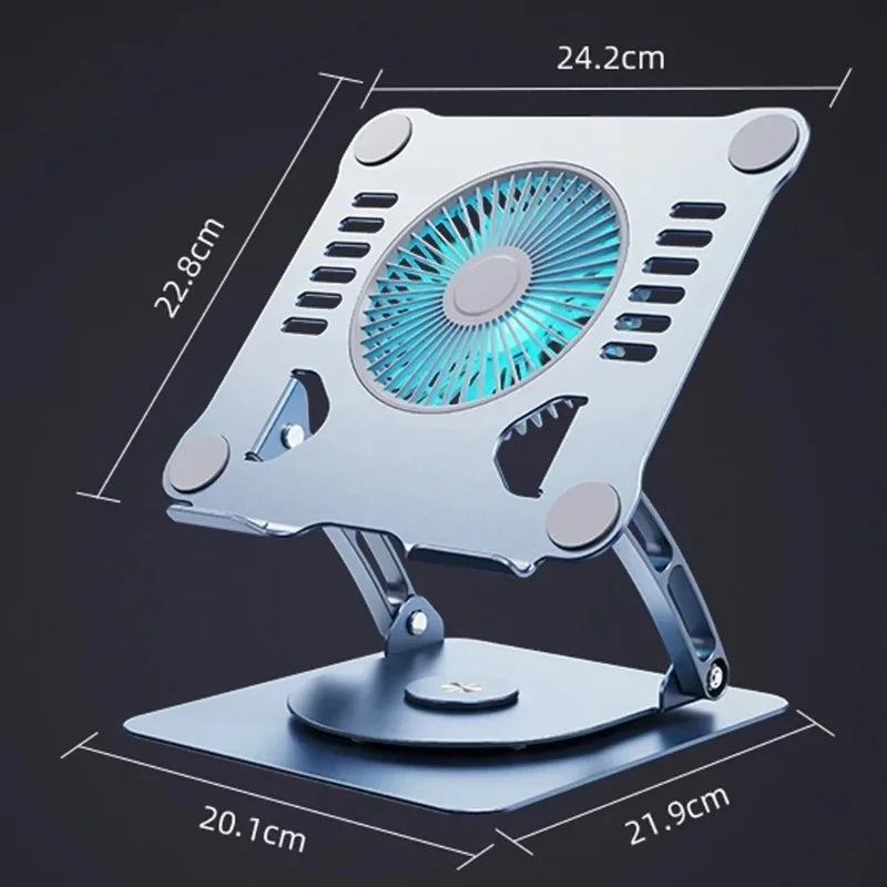 Support d'ordinateur Portable avec ventilateurs de refroidissement, support ergonomique rotatif pliable en aluminium réglable pour tablette et ordinateur Portable