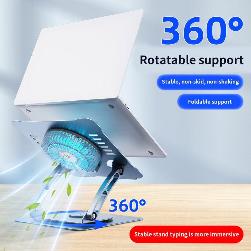 Support d'ordinateur Portable avec ventilateurs de refroidissement, support ergonomique rotatif pliable en aluminium réglable pour tablette et ordinateur Portable